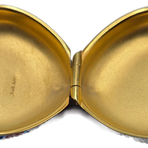 Judith Leiber Heart Crystal Pill Box Multicolor Pave Gold Tone Signed 2 inches - Picture 14 of 16